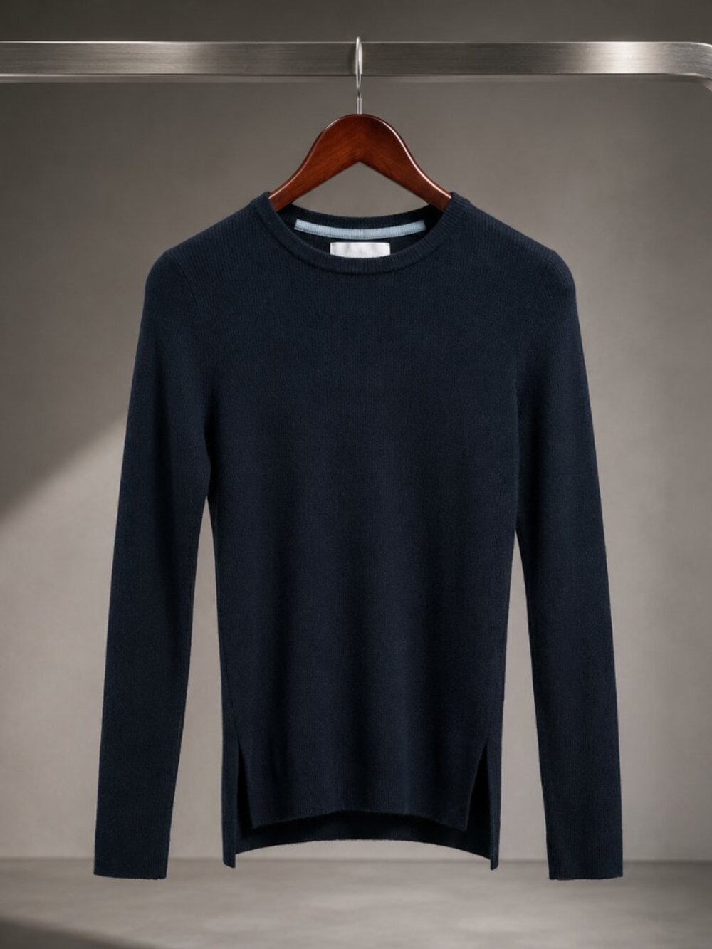 Brochu Walker Ribbed Merino Wool Crewneck Sweater Black Side Slits XS